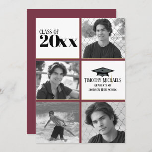 Invitation Garnet & Gold Grad, Carte Matte 7" x 5"