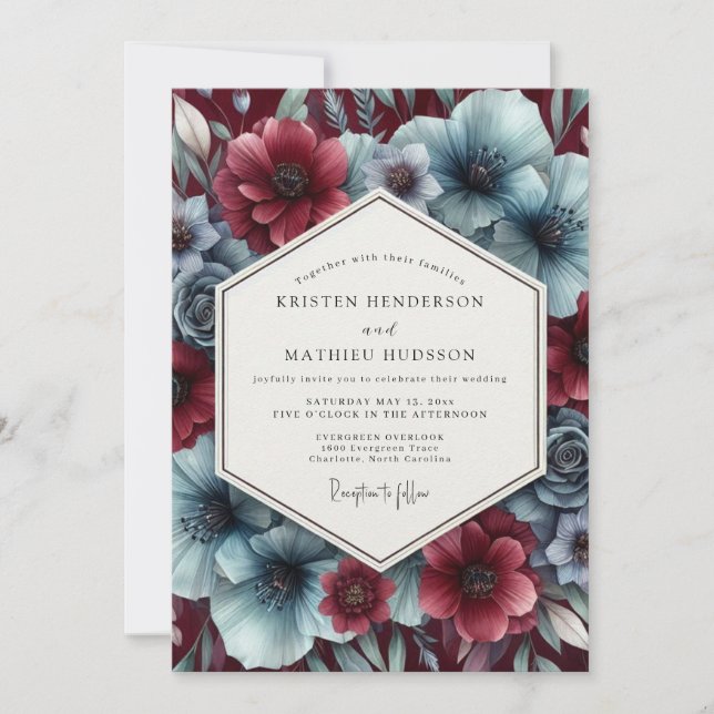 Invitation Garnet Icy Bloom Wedding (Devant)
