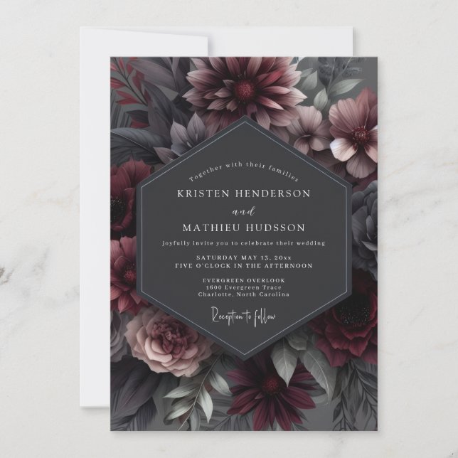 Invitation Garnet Somber Bloom Wedding (Devant)