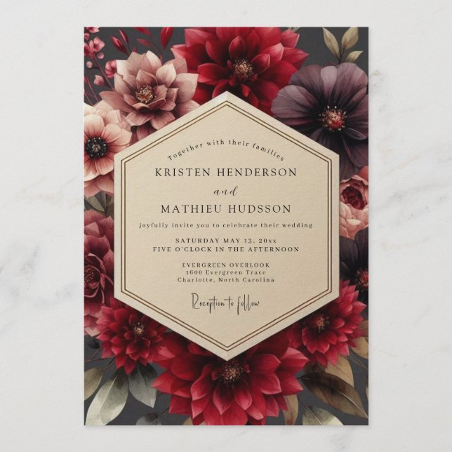 Invitation Garnet Sumptuous Dahlia Wedding (Devant)