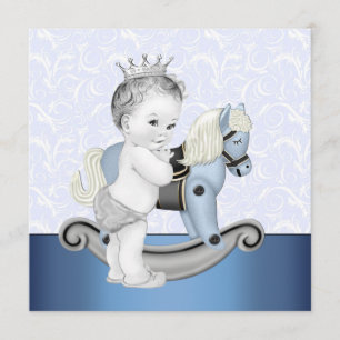 Invitation Garys Blue Rocking Horse Baby shower