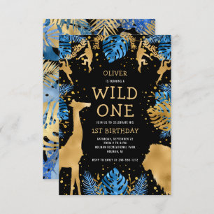 Invitation Garys Wild One 1er anniversaire bleu noir Safari