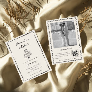 Invitation Gâteau à la main Gâteau Whimsical Retro Mariage Vi