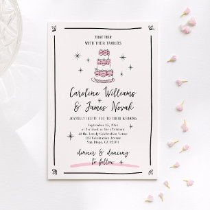 Invitation Gâteau à main blanche rose et écriture manuscrite