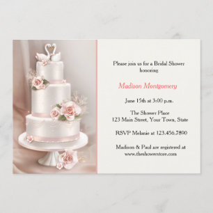 Invitation Gâteau à poils roux, Roses, cygnes, Fête de l'mari