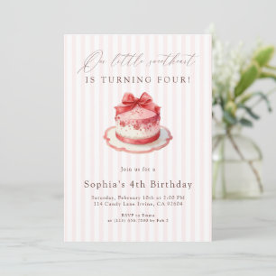 Invitation Gâteau à ruban rose 4e anniversaire