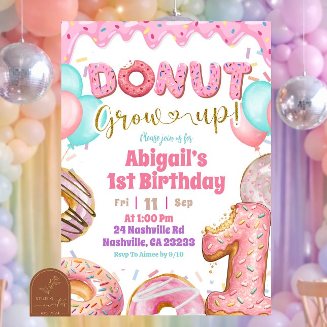 Invitation Gâteau Anniversaire Croissance Donut Glacé Sucré P (Créateur téléchargé)