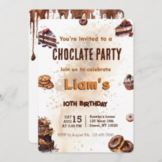 Invitation Gâteau au chocolat doux moderne fête d'anniversair