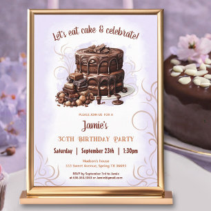 Invitation Gâteau au chocolat Purple Brown 30e fête d'anniver