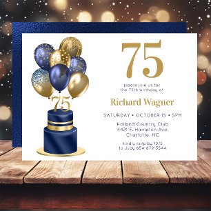 Invitation Gâteau avec ballons bleu marine pour 75e anniversa