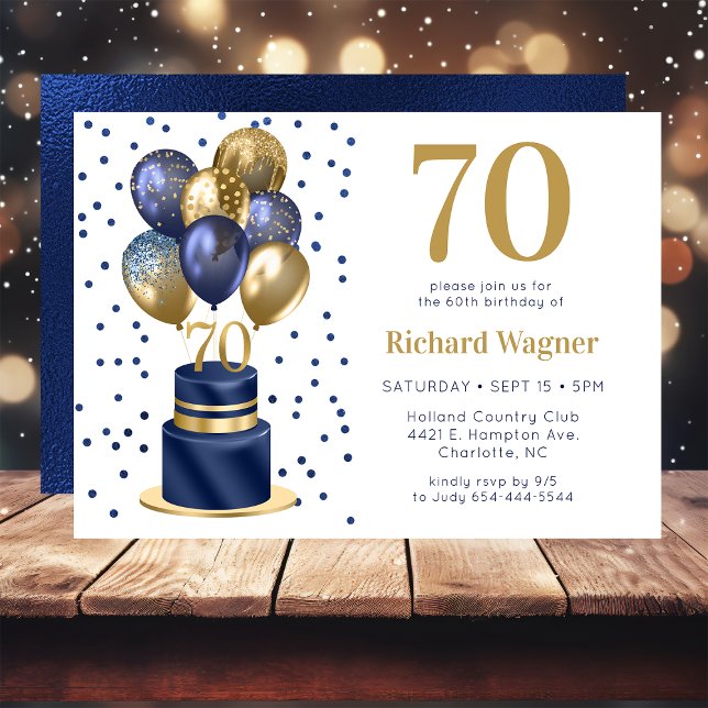 Invitation Gâteau avec ballons bleus pour 70e anniversaire (Créateur téléchargé)