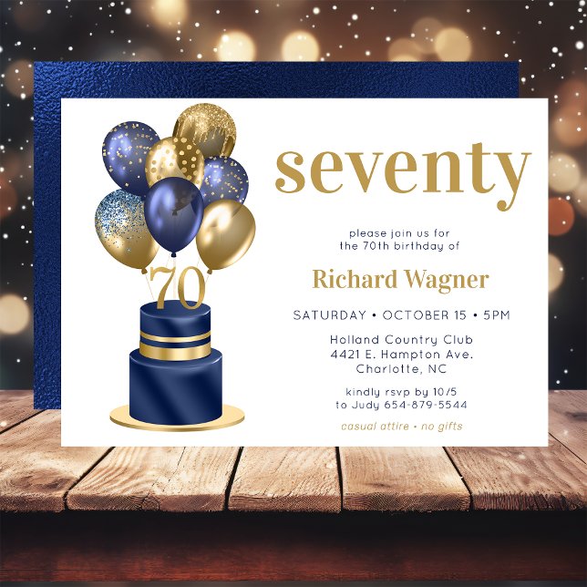 Invitation Gâteau avec ballons bleus pour 70e anniversaire (Créateur téléchargé)