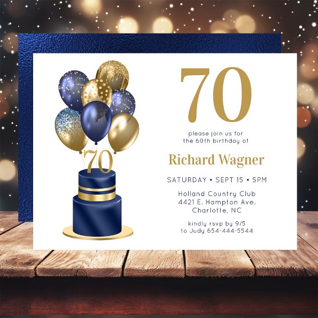 Invitation Gâteau avec ballons bleus pour 70e anniversaire (Créateur téléchargé)