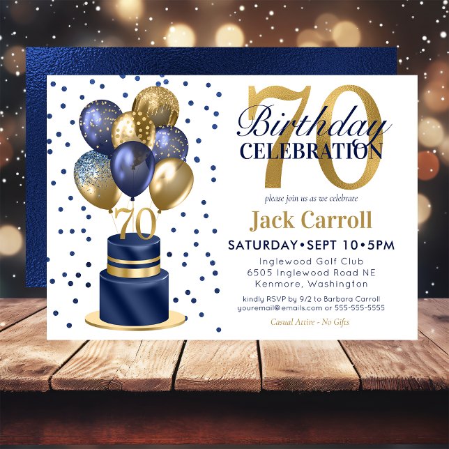 Invitation Gâteau avec ballons bleus pour 70e anniversaire (Créateur téléchargé)