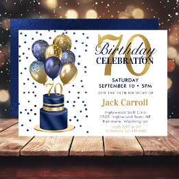 Invitation Gâteau avec ballons bleus pour 70e anniversaire