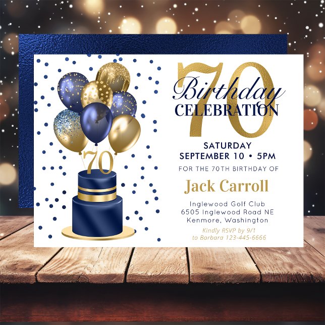 Invitation Gâteau avec ballons bleus pour 70e anniversaire (Créateur téléchargé)