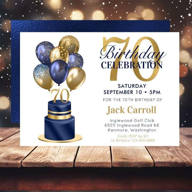 Invitation Gâteau avec ballons bleus pour 70e anniversaire (Créateur téléchargé)