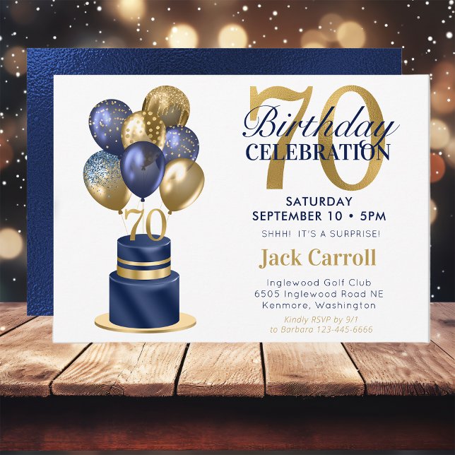 Invitation Gâteau avec ballons bleus pour 70e anniversaire (Créateur téléchargé)