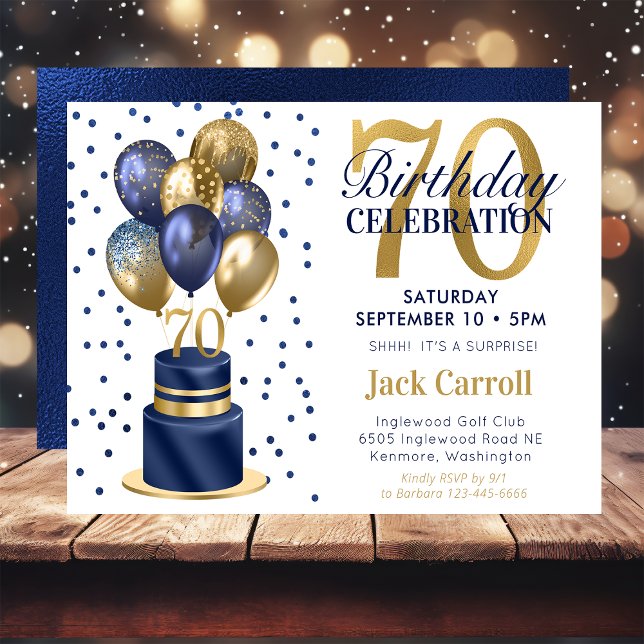 Invitation Gâteau avec ballons bleus pour 70e anniversaire (Créateur téléchargé)