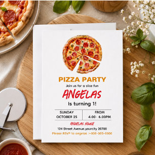 Invitation Gâteau bébé pizza Modern Slice pour 1er anniversai