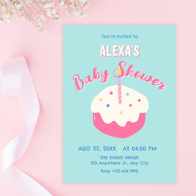 Invitation Gâteau bleu rose baby shower (Créateur téléchargé)