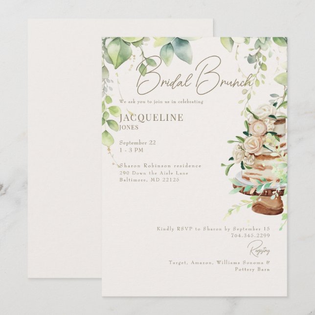 Invitation Gâteau Botanique Cake Mariage Brunch (Devant / Derrière)