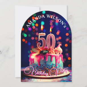 Invitation Gâteau, bougies et fête : 50e anniversaire