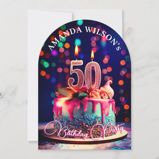 Invitation Gâteau, bougies et fête : 50e anniversaire (Devant)