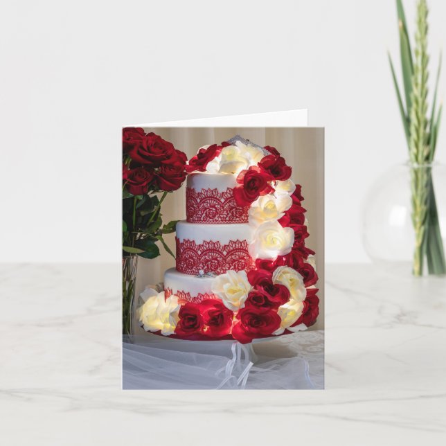 Invitation Gâteau, bouquet, anneaux et voile 1458 Mariages (Devant)