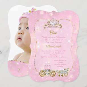 Invitation Gâteau Carrosse Rose Cendrillon pour une fête de 1