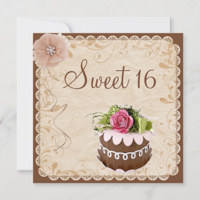 Invitation Gâteau Chic Chocolat & Diamants Rose Sweet 16 (Devant)