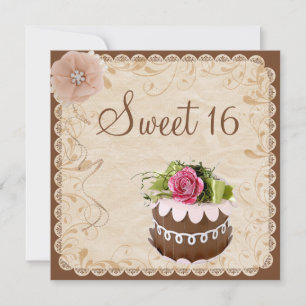 Invitation Gâteau Chic Chocolat & Diamants Rose Sweet 16