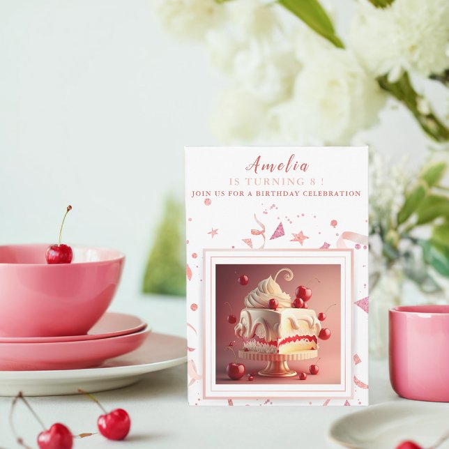 Invitation Gâteau crème cerise - fête d'anniversaire (Créateur téléchargé)