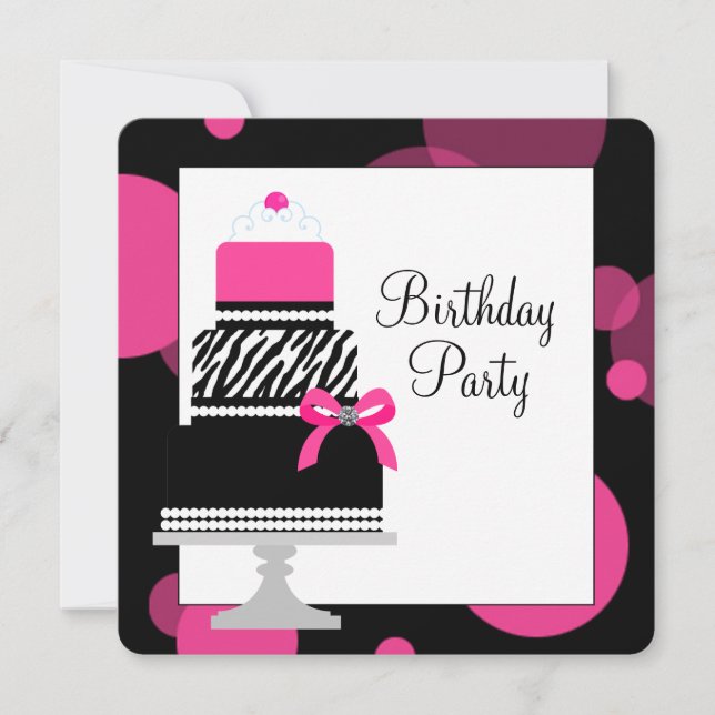 Invitation Gâteau Cupcake Anniversaire Fille Rayure Rose (Devant)