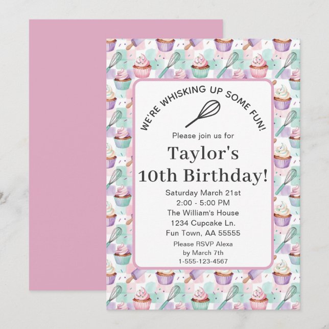Invitation Gâteau Cupcake Anniversaire Fouettons de l'Amuseme (Devant / Derrière)