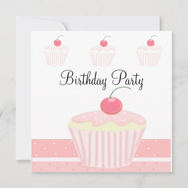 Invitation Gâteau Cupcake Anniversaire Glaçage Rose (Devant)