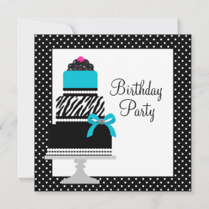 Invitation Gâteau cupcake anniversaire Zèbre Bleu sarcelle Fê