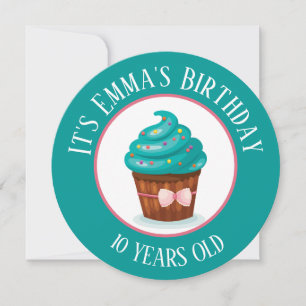Invitation Gâteau Cupcake avec glaçage sarcelle pour l'annive