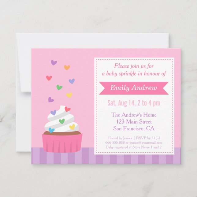 Invitation Gâteau Cupcake Bébé Arc-en-ciel Moderne Fête de Ba (Devant)