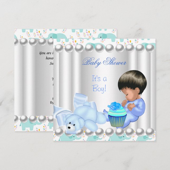 Invitation Gâteau cupcake bleu garçon pour Baby Shower mignon (Devant / Derrière)