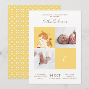 Invitation Gâteau Cupcake Chat • Monogramme Alphabet Mignon p