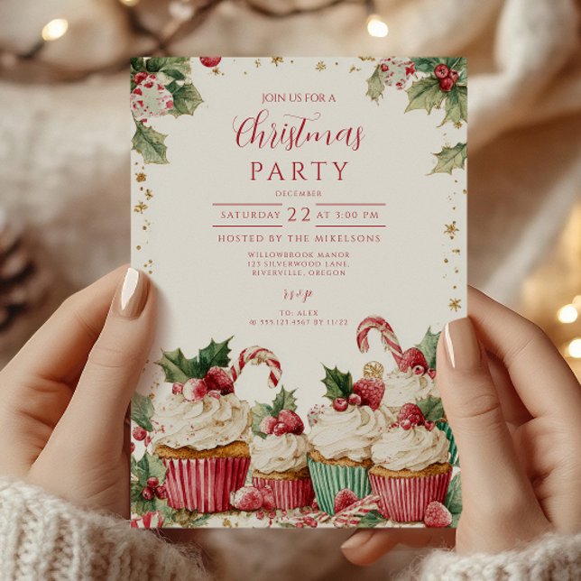 Invitation Gâteau Cupcake Festif à la Canne de Bonbon (Créateur téléchargé)