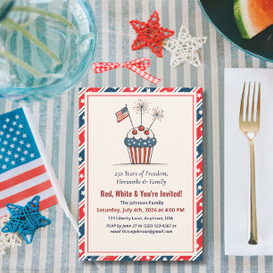 Invitation Gâteau Cupcake Feu d'Artifice 4 Juillet Amérique 2