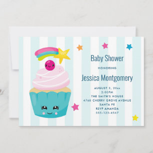 Invitation Gâteau Cupcake Mignon avec Visage Kawaii Baby Show