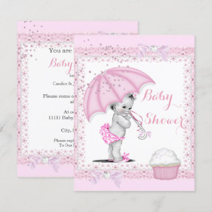 Invitation Gâteau Cupcake parapluie rose pour Baby Shower Vin