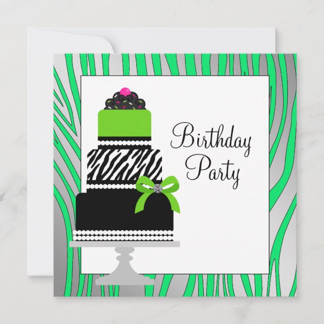Invitation Gâteau cupcake rayé vert citron Anniversaire (Devant)
