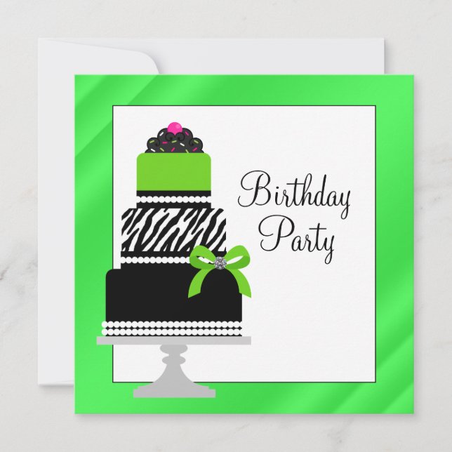 Invitation Gâteau cupcake rayé vert citron Anniversaire (Devant)