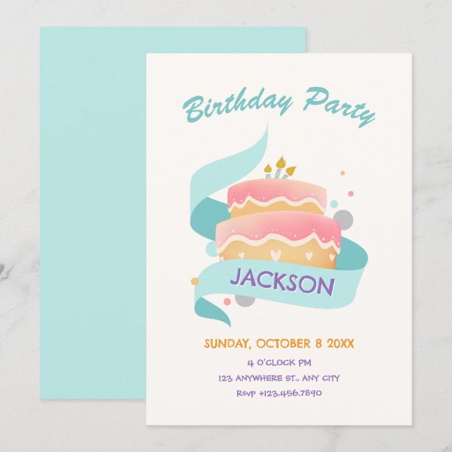 Invitation Gâteau d'anniversaire  (Devant / Derrière)