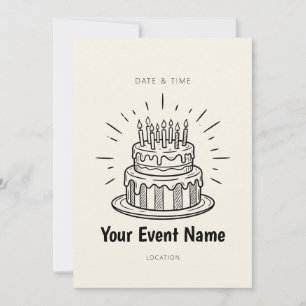 Invitation Gâteau d'anniversaire à étages en dessin au trait