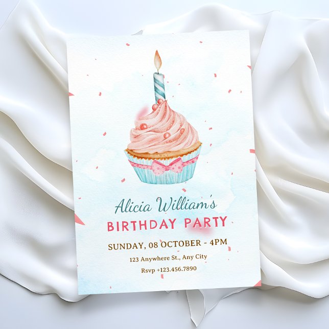 INVITATION GÂTEAU D'ANNIVERSAIRE À L'AQUARELLE (Créateur téléchargé)
